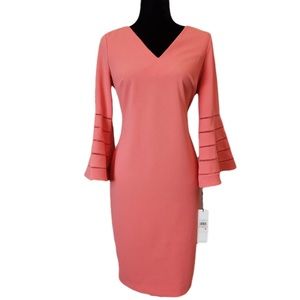 NWT Calvin Klein Bell Sleeve Pink Sheath Dress 10
